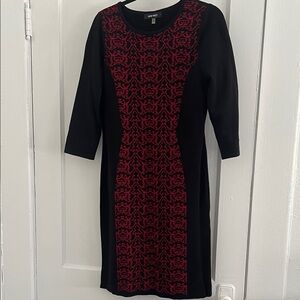 Nine West Black and Red Patterned Midi Sweater Dress
